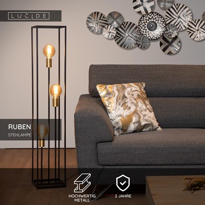 Lucide RUBEN - Stehlampe - 3xE27 - Schwarz